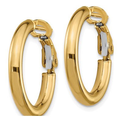 14K Yellow Gold Round Tube Hoop Earrings, Omega Back – view 2