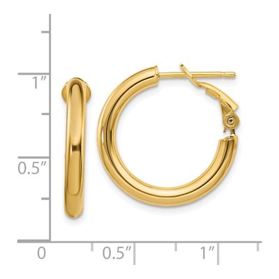 14K Yellow Gold Round Tube Hoop Earrings, Omega Back – view 4