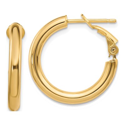 14K Yellow Gold 22mm Round Tube Hoop Earrings