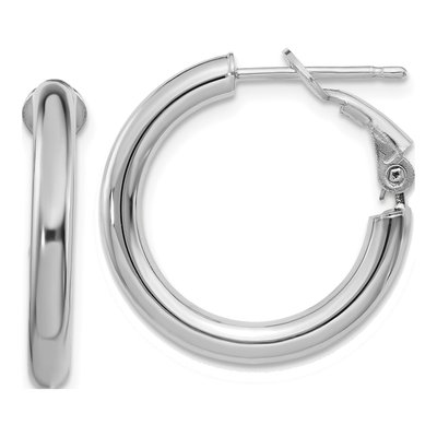14K White Gold 22mm Omega Back Tube Hoop Earrings