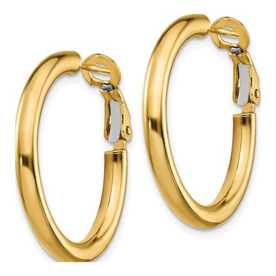 14K Yellow Gold 25mm Omega Back Hoop Earrings – view 3