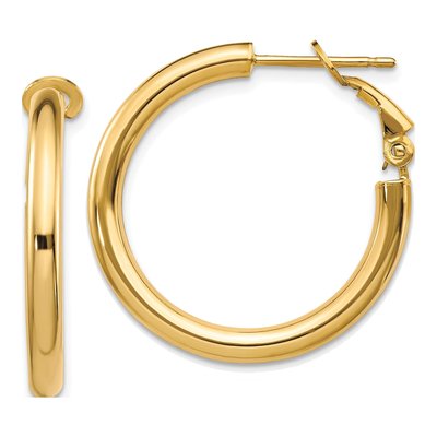 14K Yellow Gold 25mm Omega Back Hoop Earrings