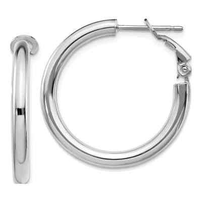 14K White Gold 27mm Omega Back Hoop Earrings