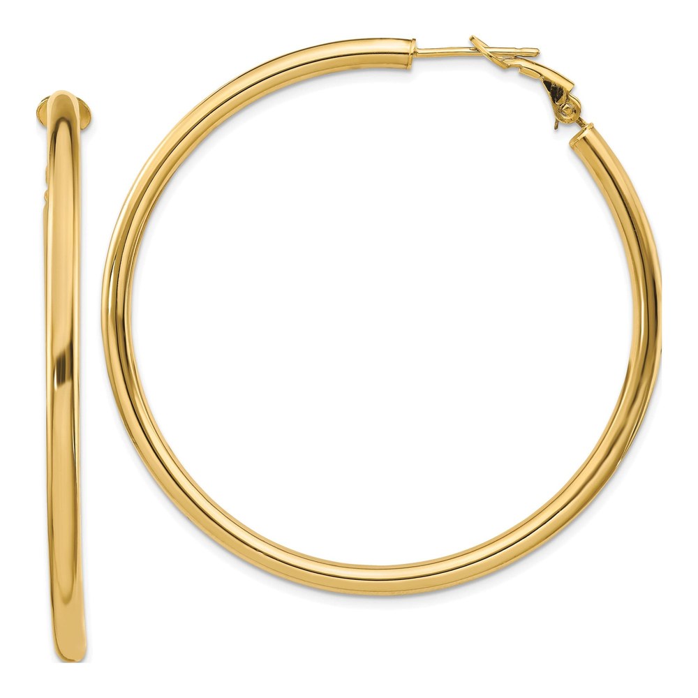 14K Yellow Gold 52mm Omega Back Tube Hoop Earrings