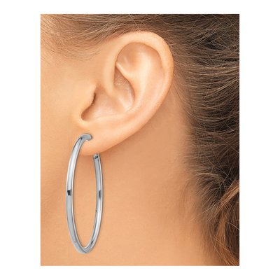 14K White Gold 52mm Omega Back Tube Hoop Earrings – view 4