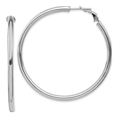 14K White Gold 52mm Omega Back Tube Hoop Earrings