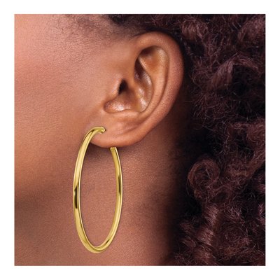 14K Yellow Gold 57mm Round Omega-Back Tube Hoop Earrings – view 4