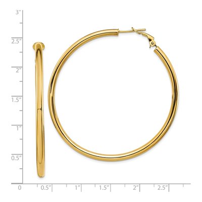 14K Yellow Gold 57mm Round Omega-Back Tube Hoop Earrings – view 5
