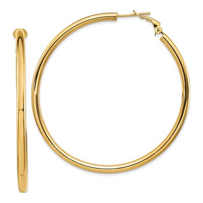 14K Yellow Gold 57mm Round Omega-Back Tube Hoop Earrings