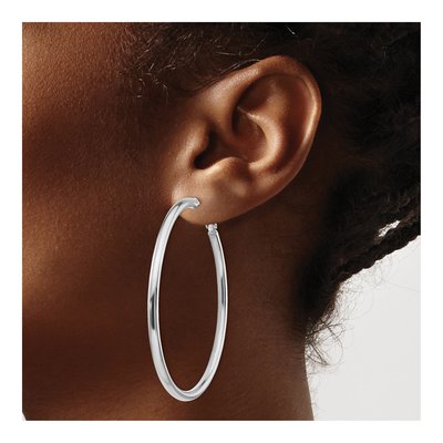 14K White Gold 57mm Round Tube Hoop Earrings – view 4