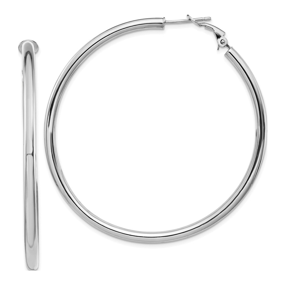 14K White Gold 57mm Round Tube Hoop Earrings
