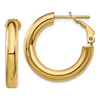14K Yellow Gold 24mm Omega Back Hoop Earrings
