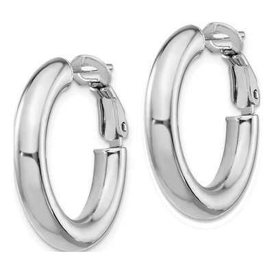 14K White Gold 24mm Omega Back Tube Hoop Earrings – view 3