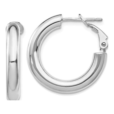 14K White Gold 24mm Omega Back Tube Hoop Earrings