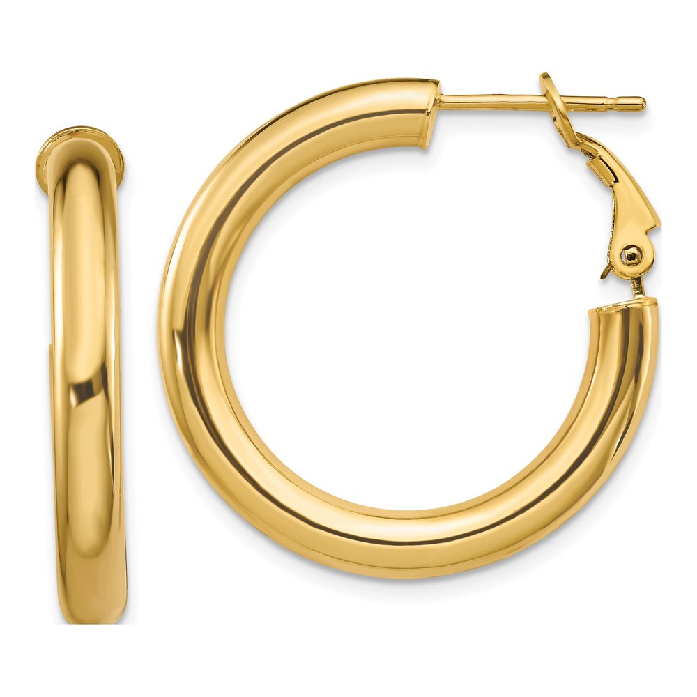 14K Yellow Gold Omega Back Tube Hoop Earrings