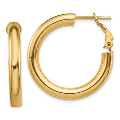 14K Yellow Gold 29mm Omega Back Tube Hoop Earrings