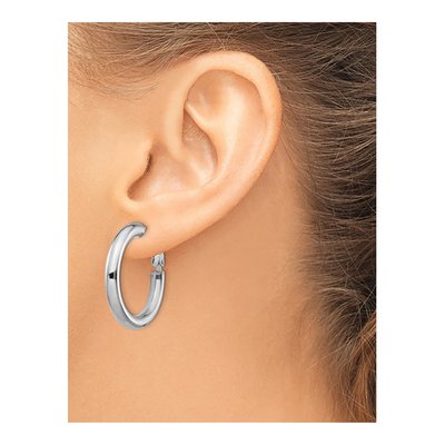 14K White Gold 29mm Omega-Back Tube Hoop Earrings – view 4