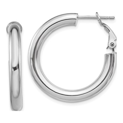 14K White Gold 29mm Omega-Back Tube Hoop Earrings