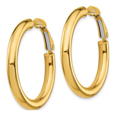 14K Yellow Gold Round Tube Omega Back Hoop Earrings – view 3