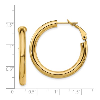 14K Yellow Gold Round Tube Omega Back Hoop Earrings – view 5