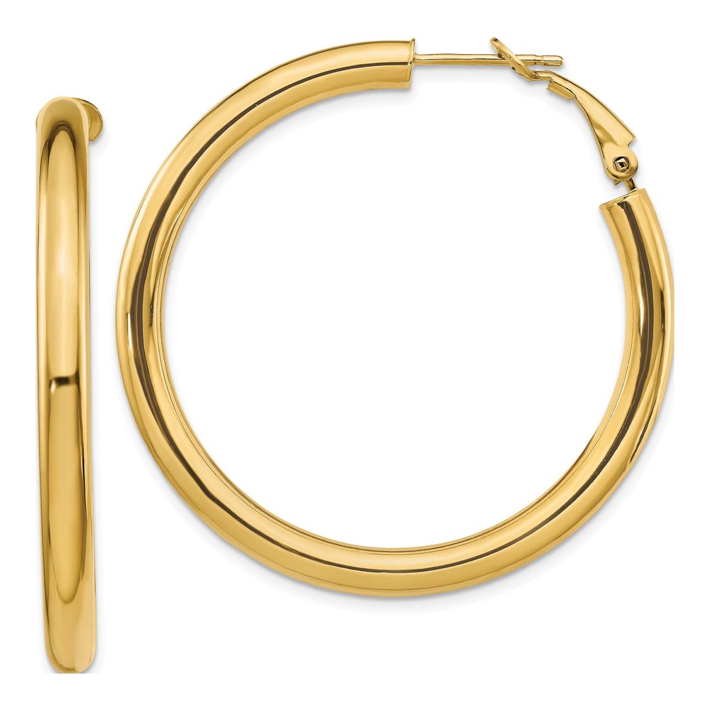 14K Yellow Gold Omega Back Tube Hoop Earrings