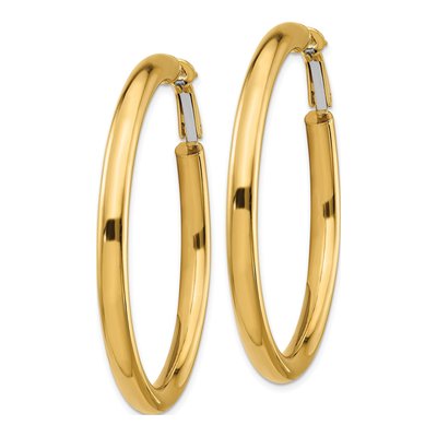 14K Yellow Gold 50mm Round Tube Omega Back Hoop Earrings – view 3