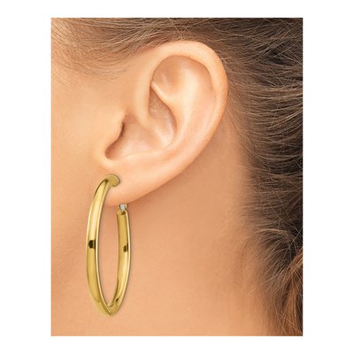 14K Yellow Gold 50mm Round Tube Omega Back Hoop Earrings – view 4