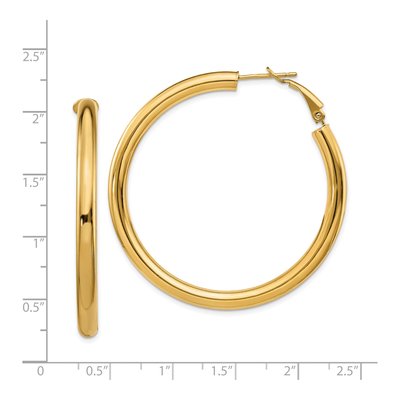 14K Yellow Gold 50mm Round Tube Omega Back Hoop Earrings – view 5