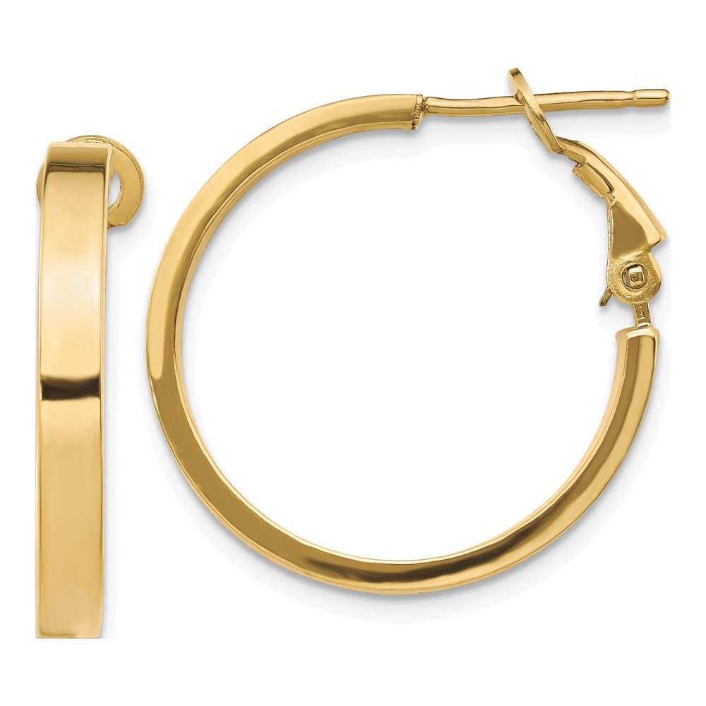 14K Yellow Gold Square Tube Hoop Earrings, Omega Back