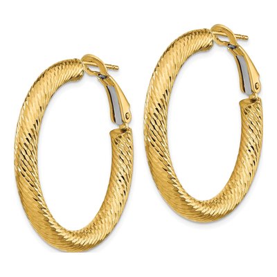 14K Yellow Gold 34mm Diamond-Cut Omega Back Hoop Earrings – view 3