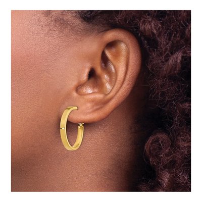 14K Yellow Gold 34mm Diamond-Cut Omega Back Hoop Earrings – view 4