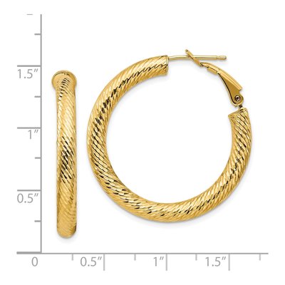 14K Yellow Gold 34mm Diamond-Cut Omega Back Hoop Earrings – view 5