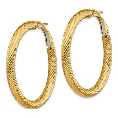 14K Yellow Gold 40mm Diamond-Cut Tube Hoop Earrings – view 3