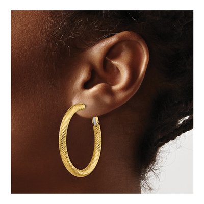14K Yellow Gold 40mm Diamond-Cut Tube Hoop Earrings – view 4