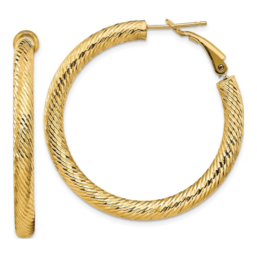 14K Yellow Gold Diamond-cut Tube Hoop Earrings, 40mm