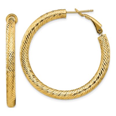 14K Yellow Gold 40mm Diamond-Cut Tube Hoop Earrings