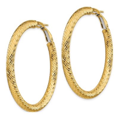 14K Yellow Gold 45mm Diamond-Cut Round Omega Hoop Earrings – view 3
