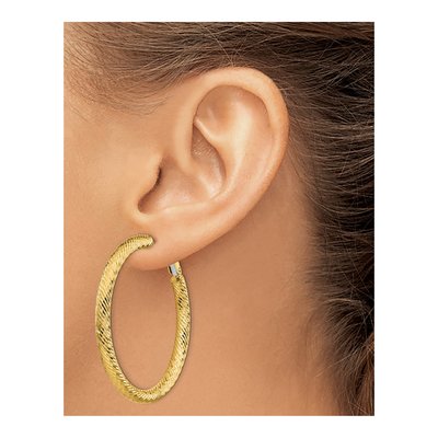 14K Yellow Gold 45mm Diamond-Cut Round Omega Hoop Earrings – view 4
