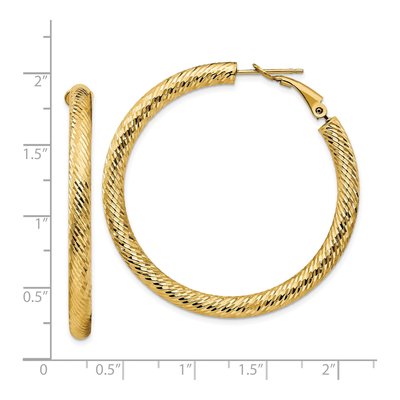 14K Yellow Gold 45mm Diamond-Cut Round Omega Hoop Earrings – view 5