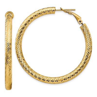 14K Yellow Gold 45mm Diamond-Cut Round Omega Hoop Earrings