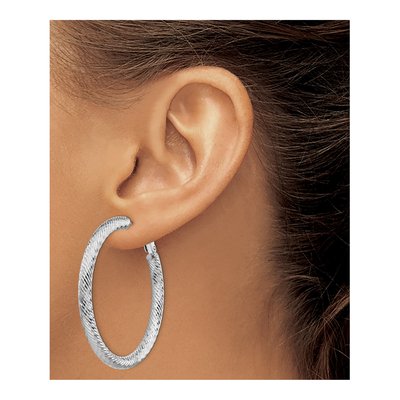 14K White Gold 45mm Round Omega Back Tube Hoop Earrings – view 4