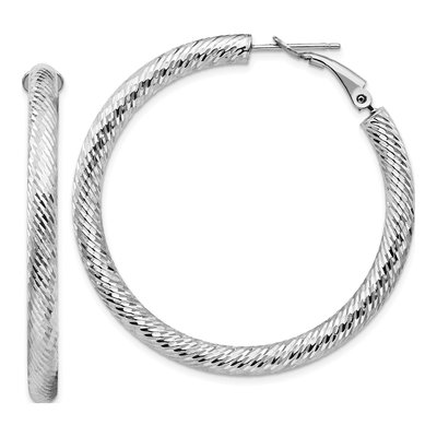 14K White Gold 45mm Round Omega Back Tube Hoop Earrings