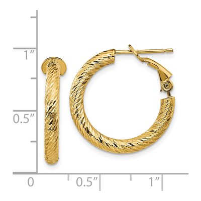 14K Yellow Gold Diamond-Cut Hoop Earrings, Omega Back – view 5