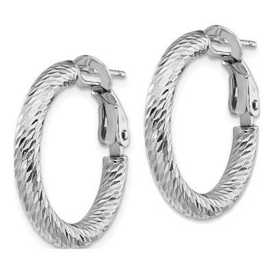 14K White Gold 21mm Diamond-Cut Hoop Earrings – view 3