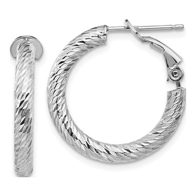 14K White Gold 21mm Diamond-Cut Hoop Earrings