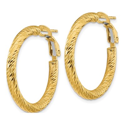 14K Yellow Gold 27mm Diamond-Cut Omega Back Hoop Earrings – view 3