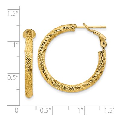 14K Yellow Gold 27mm Diamond-Cut Omega Back Hoop Earrings – view 5
