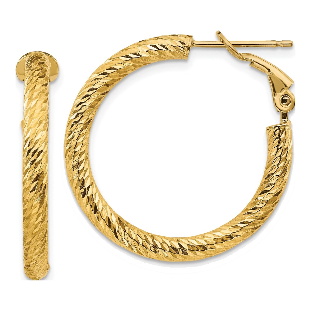 14K Yellow Gold Diamond-Cut Omega Back Hoops