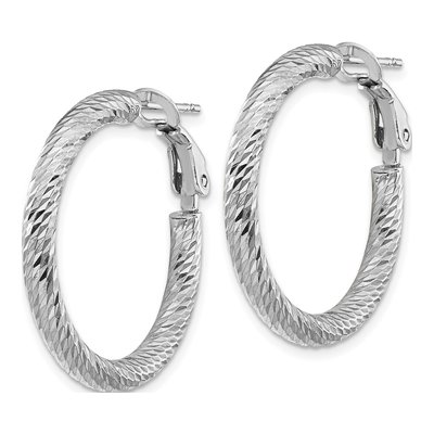 14K White Gold 27mm Diamond-Cut Omega Back Hoop Earrings – view 3