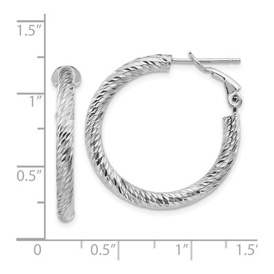 14K White Gold 27mm Diamond-Cut Omega Back Hoop Earrings – view 5
